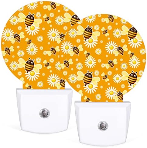 DXTKWL Сладък Животни Пчелите, Кръгли Нощни Лампи, 2 опаковки, с цветен модел Маргаритки, Вставляемые led нощни лампи, Лампа