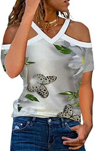 Лятна Есенна Блуза за Момичета С Къс Ръкав и V-образно деколте, Памучен Ежедневна Блуза с Графичен Модел на спагети презрамки, Риза за Жени 1 М