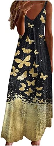 Женствена Рокля в стил Бохо, Всекидневни Годишен Секси Сарафан на Регулиран спагети презрамки с Принтом Пеперуди,