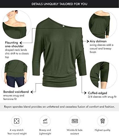 Дамски блузи Dolman с открити рамене, Ризи с Окаймленным колан и ръкави 3/4, Върховете на обикновен и Голям размер