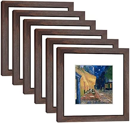 Фоторамки DEKWINN 8х8 от орехово дърво, Комплект от 6 кадъра с натурален стъкло за снимки 5x5 с мат или 8х8, без подложка, Стенни или Настолни Рамки за галерии