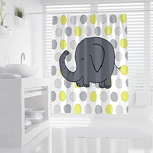 Завеса за душ с Хубав Слон за деца, Комплект декор за баня от плат с куки (Сиво-жълто, 71 W x 71 Ч инча)