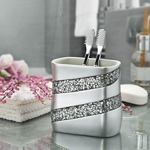 Държач за четка за зъби и паста Creative Scents за баня - Декоративен Сребърен Мозайка държач за четка за зъби за баня,