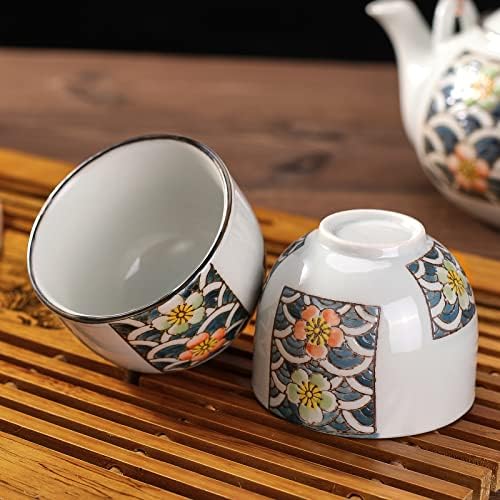 Junrutc Японски Чай, Керамични Кана, Комплект от 5 теми 1 Чайник С 4 чаши Чай, 1 чайника от неръждаема Стомана,