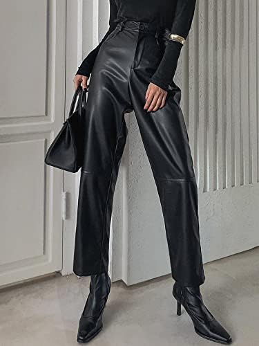 Дамски панталони AIUKE, Скъсяване на панталони с висока талия и Наклонена джоб, Дамски панталони (Цвят: черен, размер: