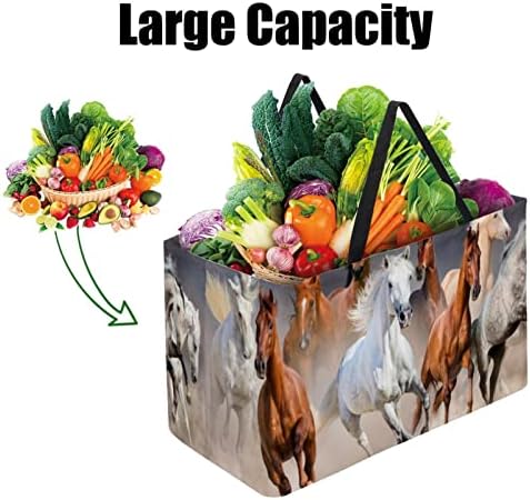 Многократна употреба за Хранителни стоки Чанта с изображение на движещи се коне, Лека Чанта За покупки от рециклируеми с дръжка за продукта