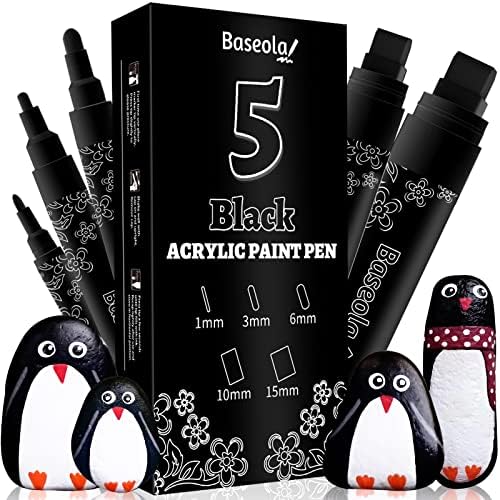 Baseola 5 Черни Акрилни маркери химикалки, Тънка Точка, Мастило Химикалки с Гигантски Връх 1, 3, 6, 10, 15 мм |Постоянни