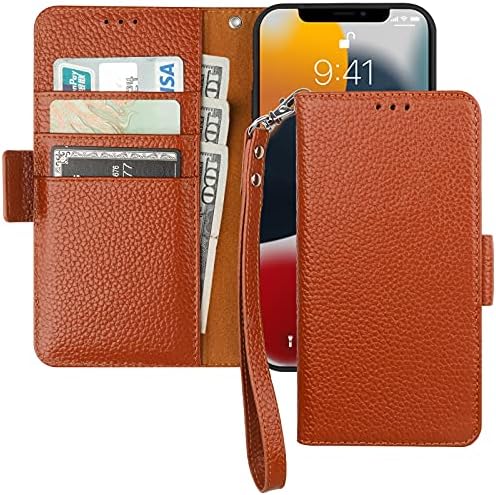 Чанта-портфейл Bocasal за iPhone 13 5G, Естествена Кожа, Поддръжка за Безжично зареждане, RFID Заключване, Флип Калъф, Държач