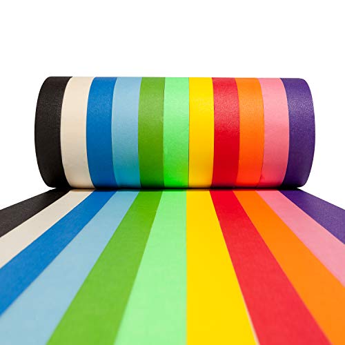 Цветното тиксо Craftzilla – 11 ролки в опаковка – 825 метра височина х 1 инч цветни самозалепващи се ленти за бродерия – Ярка лента за рисуване рейнбоу цвят – Отлично подх