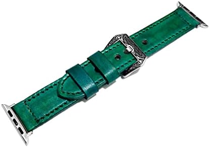 NICKSTON Зелено Матово черна каишка от естествена кожа, съвместим с Apple Watch Ultra 8 7 6 SE 5 4 3 2 1 Series 38 мм