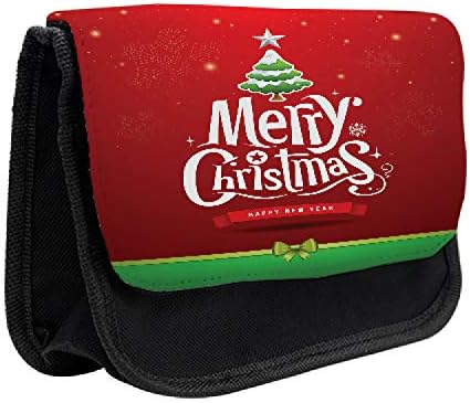 Foldout Коледен молив случай, Подарък За коледно Дърво, Тъканно Чанта за Моливи с двоен цип, 8,5 x 5,5, Киноварно-зелен Бял