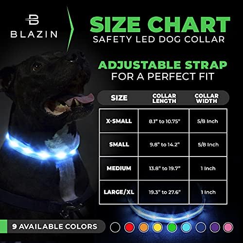 Нашийник за кучета с подсветка Blazin LED - Видимост на 1000 метра - Най-ярък за сигурност през нощта - USB Акумулаторна батерия