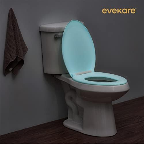 evekare Blue Night Glow Бяло Удължавам седалка и капак за тоалетна | Свети в тъмното, Леко се затваря, лесно и бързо се инсталира