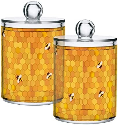 innewgogo Honey Bee 2 Опаковки, Държач за памучни тампони, Органайзер, Опаковка, Пластмасова Туба за Баня с Капак, Кутия за