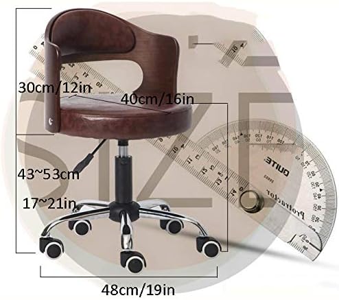 Столче за работния плот, количка, Стол-седло на Колела, Ергономичен механизъм за Завъртане с черен Седалка от Изкуствена кожа Регулируема височина 43-53 см, Поддържан