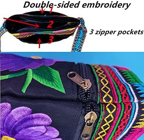 Дамски чанта през рамо PHEVOS Скитник, 3 джоба с цип, Реколта Етническа Разплод Бродирана чанта в стил Бохо
