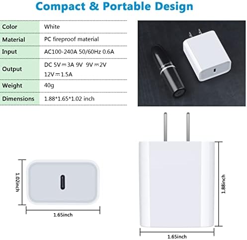Монтиране на Зарядно устройство, USB C, 2 опаковки 20 W PD захранващ Адаптер USBC Блок за Бързо Зареждане Тухлена