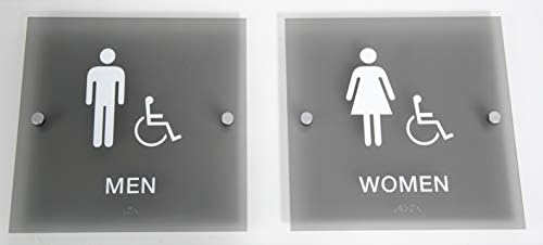 Дизайн на Набор от Знаци за тоалетна ADA Men Women с брайлови и выносными елементи, 9 Квадратен Опушен-Сив