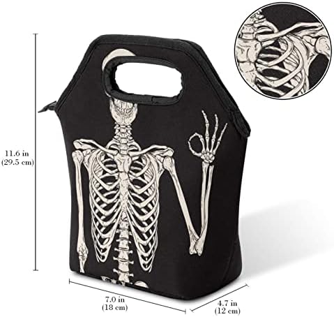 Чанта за обяд GUEROTKR за Мъже, Изолиран Обяд-Бокс, Кутия за Обяд за възрастен, жест на черепа и скелета, черен модел