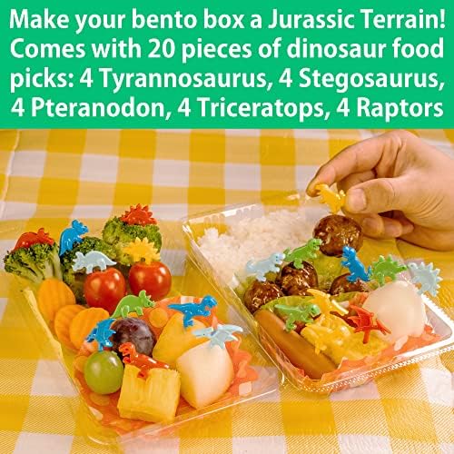 Пръчици за хранене с динозавър за деца - 20 Пръчици за bento с динозаври / Пръчки за детски вечери, Обяд-бокс и Bento-бокс