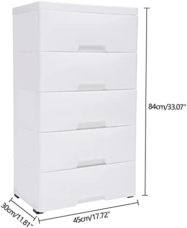 WOQLIBE Бели Пластмасови Чекмеджета за съхранение, с 5 чекмеджета, Вертикален шкаф за съхранение на файлове с Колела