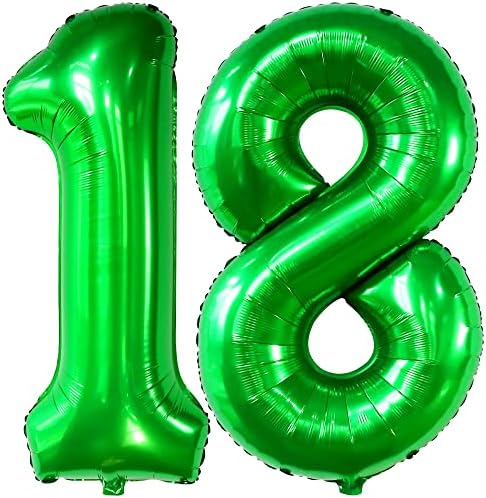 Катчон, Тъмно-зелен с 18 стаи в балони - Огромен, 40 инча | балони на 18-ия рожден ден за украса на 18-ия рожден ден | Зелените