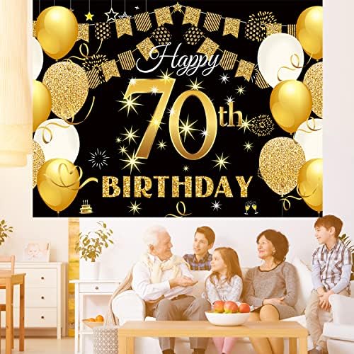 Saliyaa 7x5ft Фон С 70-годишнината, Украса За парти, по повод 70-годишнината от Черно Злато Банер честит Рожден Ден,