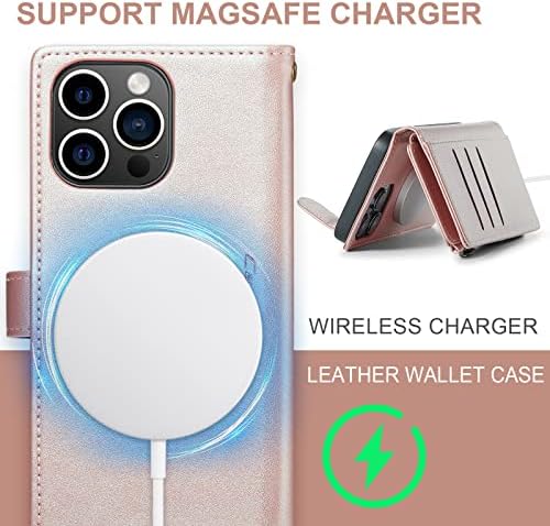 Чанта-портфейл FLIPALM за iPhone 14 Pro Max (6,7 ), калъф-за награда, съвместим с зарядно MagSafe устройство, калъф-гривна с цип от изкуствена кожа с магнитна закопчалка и държач за к?