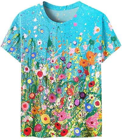 Ризи с къс ръкав за жени, Ежедневни Свободни Блузи с Кръгло Деколте и Къс Ръкав, Блузи, Дамски Потници и Блузи