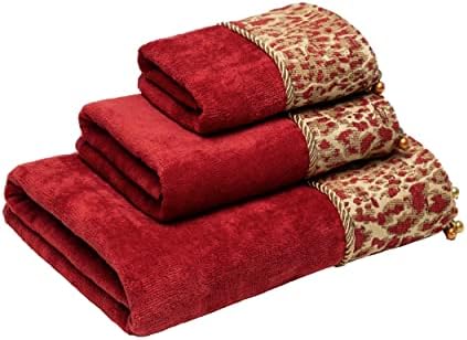 Набор от декоративни кърпи / хавлии Austin Horn Classics Safari Red от 3 теми, червено злато лента от жаккардовой