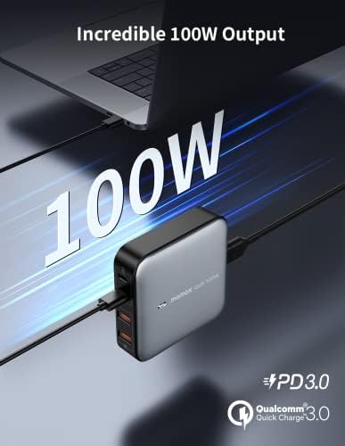 Зарядно устройство MOMAX C USB, Зарядно устройство, USB C мощност 100 W GaN с кабел с дължина 6,56 фута, Концентратор за
