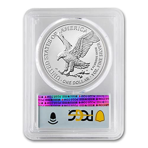 2023 (W) Скъпоценен камък американски сребърен орел с тегло 1 унция, не циркулиращата (Първия ден на издаване - Отчеканен в Уест Пойнт - Етикет с флага) $ 1 бр.