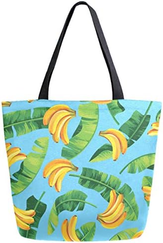 ZzWwR Луксозен Тропически чанта с Изображение на банан и листа, Много Голяма Холщовая Чанта за Плажни Пътуване, Множество
