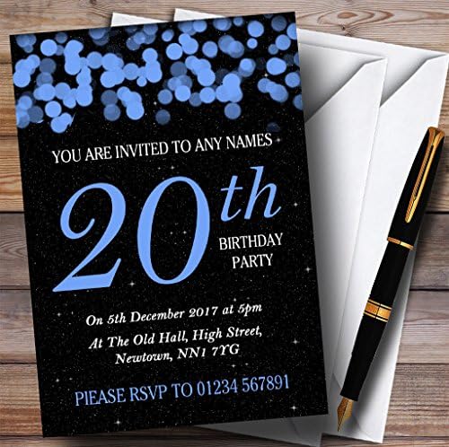Пощенска картичка Zoo Blue Bokeh & Stars 20th Персонални Покани на парти в чест на рождения Ден