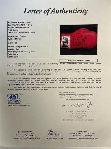 ДЖОРДЖ ФОРМАН (световен Шампион в тежка категория) боксови ръкавици Евърласт с автограф -Писмо JSA - Боксови