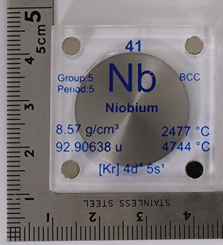 Метален диск от ниобия (Nb) 24,26 мм 99,95% чистота с Акрилни футляром колекционерска или Експерименти