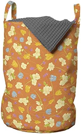 Чанта за дрехи с цветя модел Ambesonne, Твърди Клонки във формата на Весели Пролетни цветя във формата на Къдрици на фона