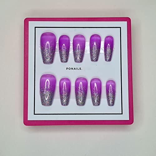 10 Бр. Преса за нокти за ръчна работа (Голям, Holo French Purple Jelly - Желе цвят с Holo Dust French Ombre Нейлз /Кратък