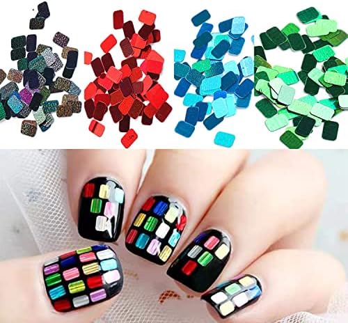 Квадратни Блестящи Пайети за дизайн на ноктите, 12 Цвята, Дизайн под Формата на Правоъгълни Блестящи Люспи, Холографски 3D