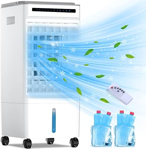 Преносими Климатици - Преносим климатик 4-В-1 за помещения, един изпарителен охладител на въздуха с 4 режима, 3 скорости, Резервоар за вода обем 1,32 Литра, потреперване