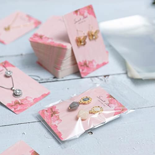 3,5 x 2.4 Розови Карти За показване Колиета С торби, Комплекти Картички За показване на Обеци Титуляр За Опаковане на