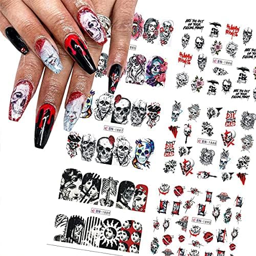Стикери за нокти за Хелоуин, Деня на мъртвите, Водни Етикети за Дизайн на ноктите, Череп, Аксесоари за нокти, Бижута, Черепи