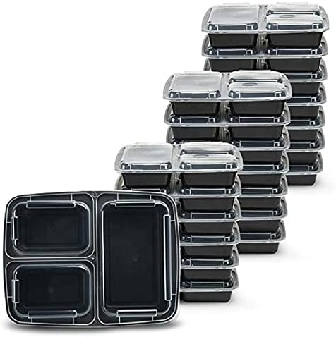 [150 опаковки] Съдове за приготвяне на храна на 32 грама, Черен Пластмасов Контейнер, Обяд-бокс с 3 отделения, Bento-Бокс,