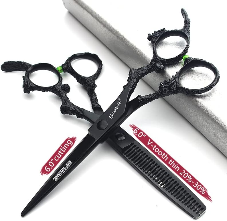 6-инчови ножици фризьор-стилист черна плоча dragon 440C фризьорски ножици за рязане + филировочные ножица (6 инча 2 бр.)