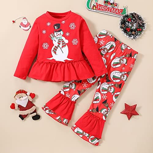 Xbgqasu/Комплект дрехи за деца, Есенни памучни панталони с дълги ръкави и Коледните принтом за момичета, Капаци, Комплект дрехи,