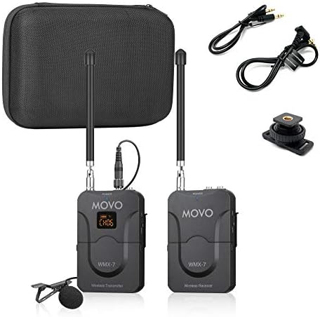 Movo WMX-7 УКВ 12-канална Безжична петличная микрофон система с 1 приемник, 1 предавател и 1 микрофон на ревера, съвместима