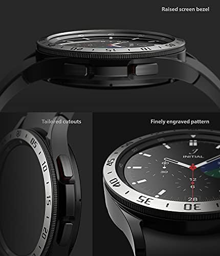 Дизайн безеля Ringke е Съвместим с Samsung Galaxy Watch 4 Classic 46 мм Залепваща рамка Околовръстен делото Защита от надраскване [Неръждаема стомана] за Galaxy Watch4 Classic 46 мм - Сребрист [4