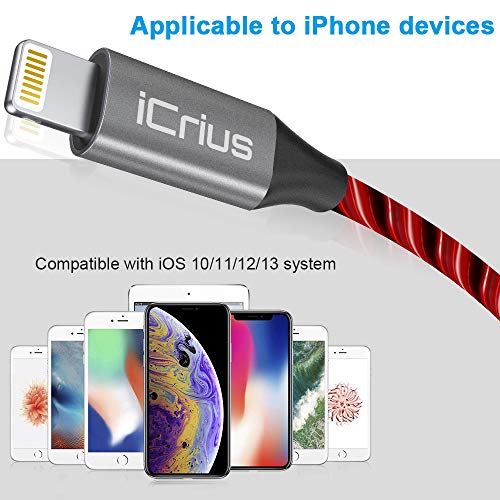 Кабел за зарядно устройство iCrius за iPhone, Сертифициран Пфи, 6 фута led кабел за зареждане на Видимата зарядно устройство Светкавица, съвместим с iPhone12 Plus /XS/XR/X / 8 Plus / 8/7 Plus
