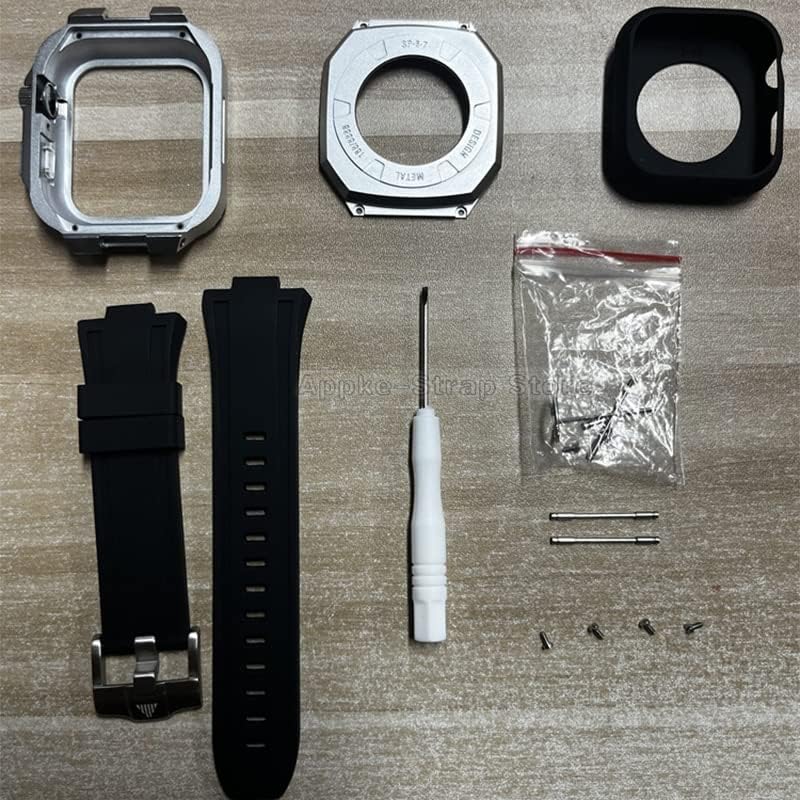 44 мм Луксозен комплект модове за Apple Watch Band 8 7 45 мм Метална Рамка за iwatch series 6 SE 5 4 Силиконов Каишка Стоманен Корпус Комплект за ремонт
