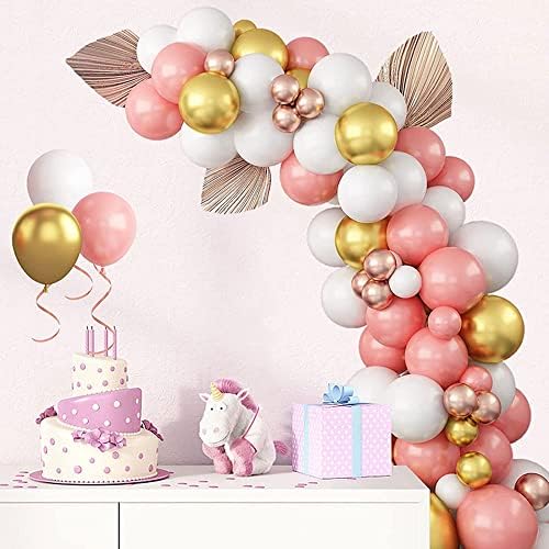 Комплект арка от балони от Розово злато, JINRUCHE18 10 12 5 инча, Аксесоари от Розово Метал Злато, Бели Балони за